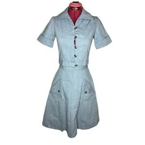 Skirt set swing skirt button up top